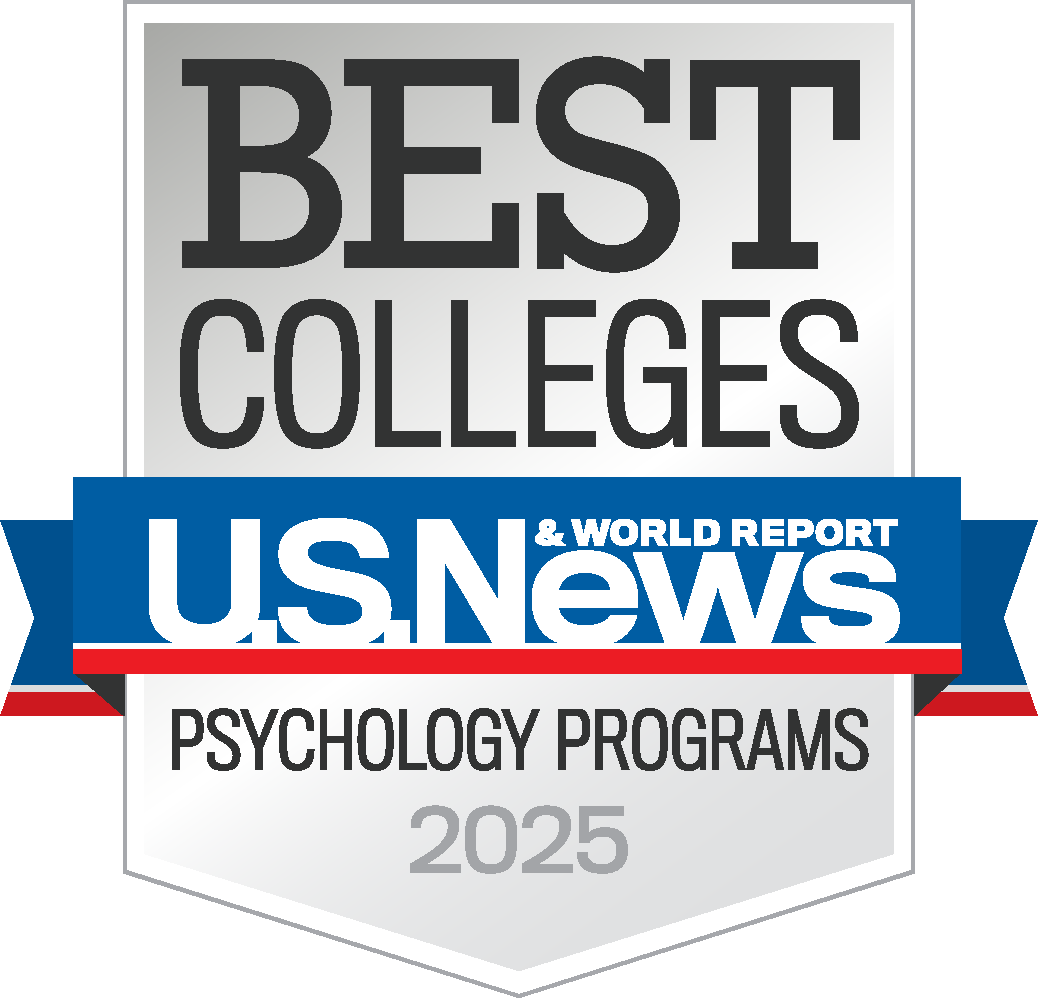A badge displaying "Best Colleges" by U.S. News & World Report for psychology programs, 2025.