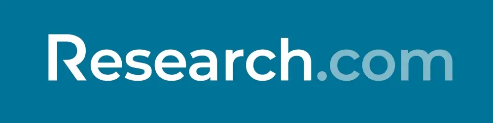The image shows a blue background with the text "Research.com" in white and light blue font.